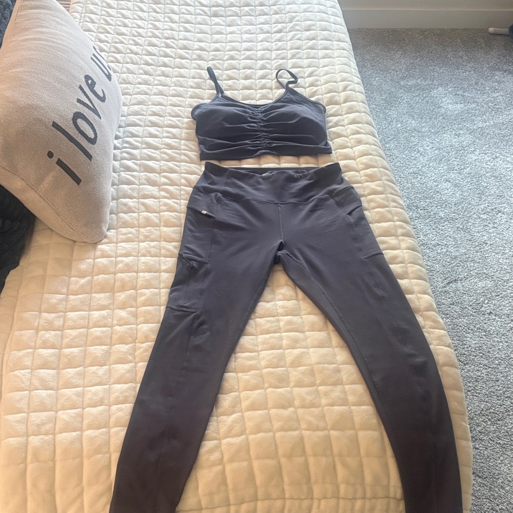Charcoal/Purpley High-Waisted Leggings & Sports Bra Set NWOT